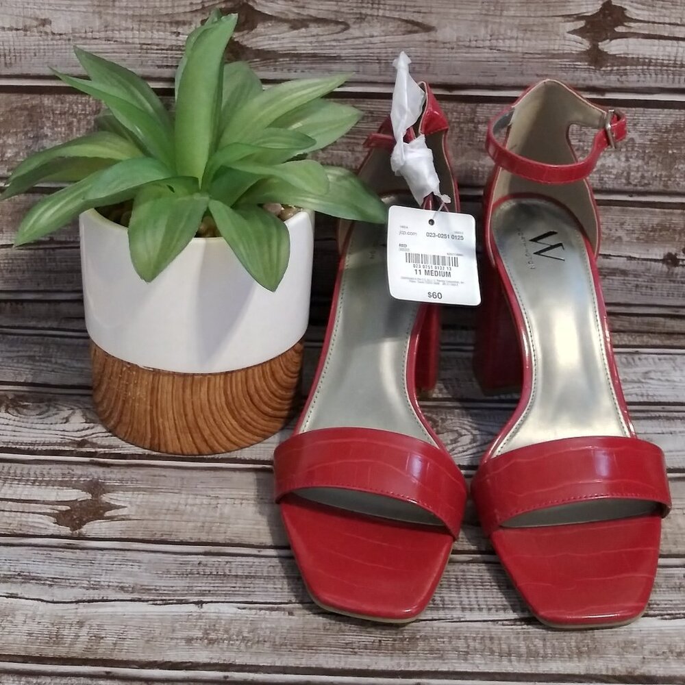 Worthington Becklyn Block Heels Angle Strap Dress Red Sandals Size 11